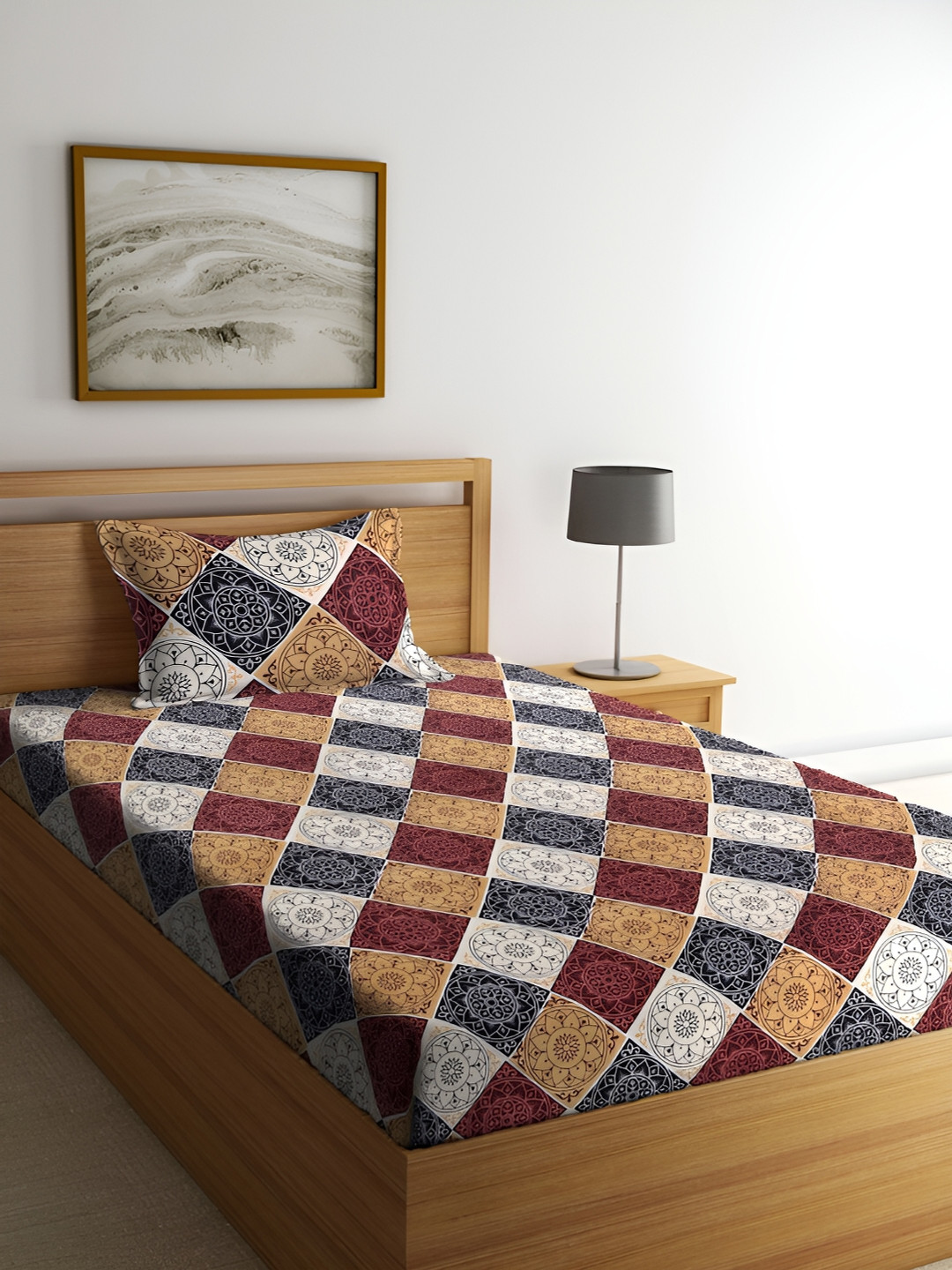 

ERIC LONDON Brown & White Ethnic Motifs 210 TC Single Bedsheet with 1 Pillow Cover