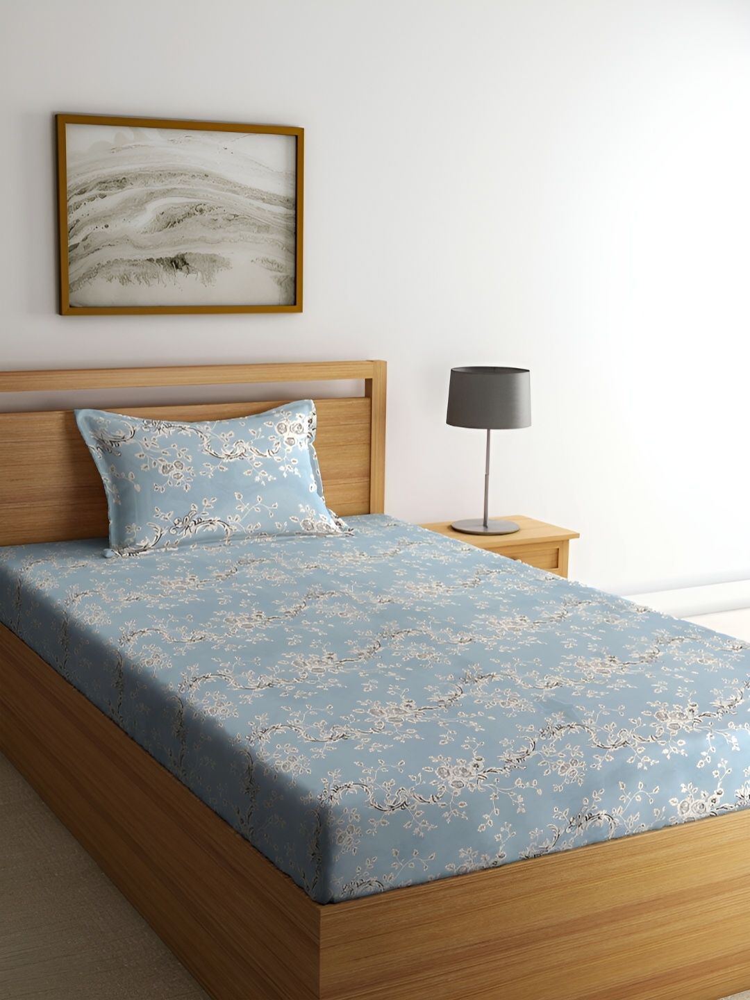 

ERIC LONDON Turquoise Blue Printed Microfiber 180 TC Single Bedsheet With 1 Pillow Cover