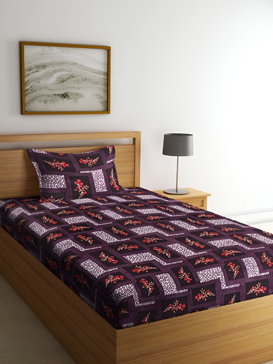 

ERIC LONDON Purple & White Floral Microfiber 150 TC Single Bedsheet with 1 Pillow Cover