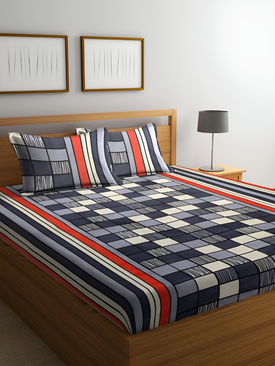 

ERIC LONDON Grey Geometric Printed Microfiber 210 TC Queen Bedsheet With 2 Pillow Covers