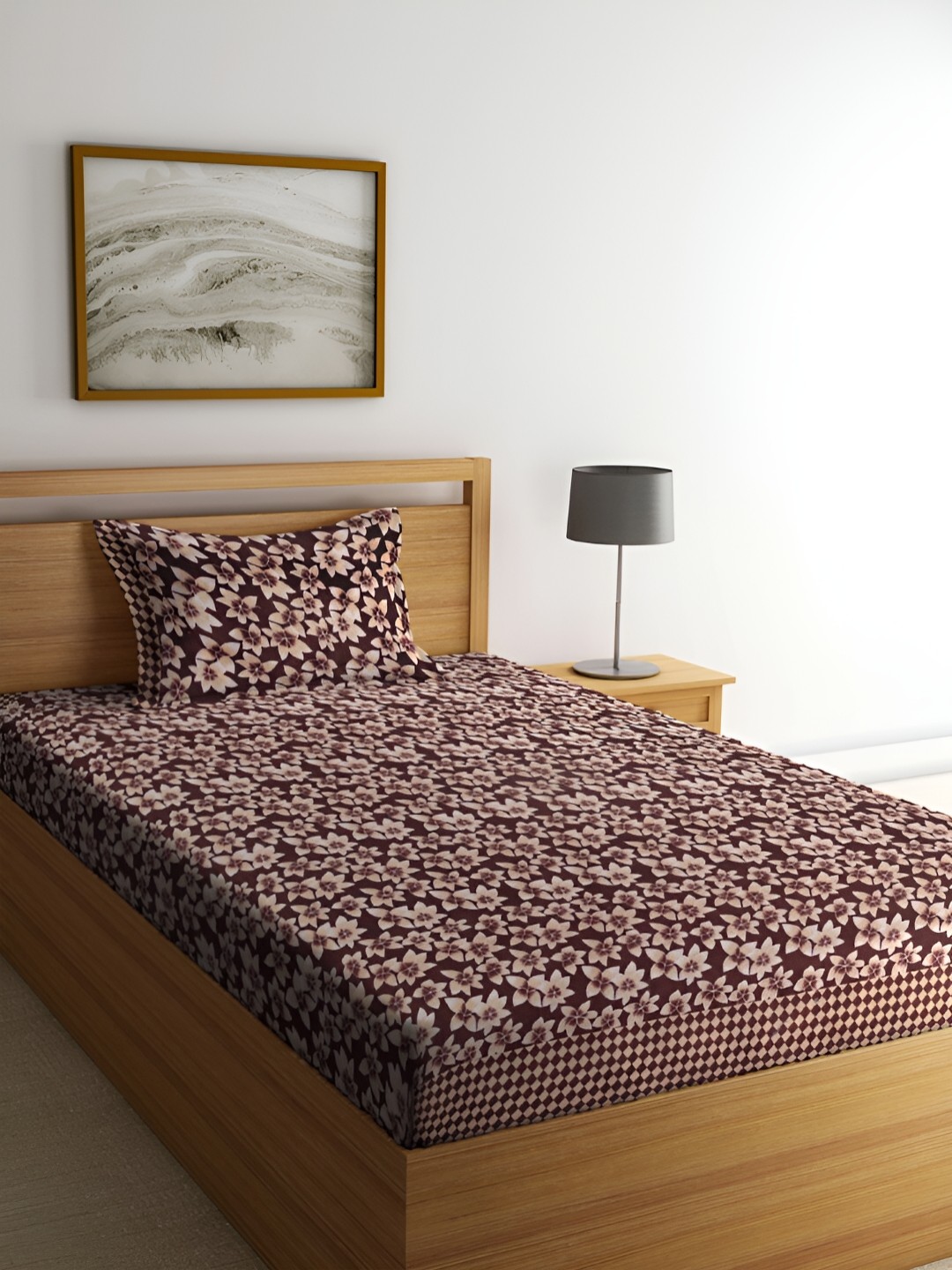 

ERIC LONDON Brown Floral Printed Microfiber 150 TC Single Bedsheet With 1 Pillow Cover