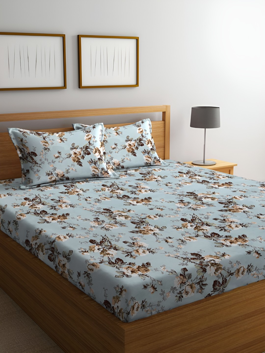 

ERIC LONDON Blue Floral Microfiber 180 TC Queen Bedsheet with 2 Pillow Covers