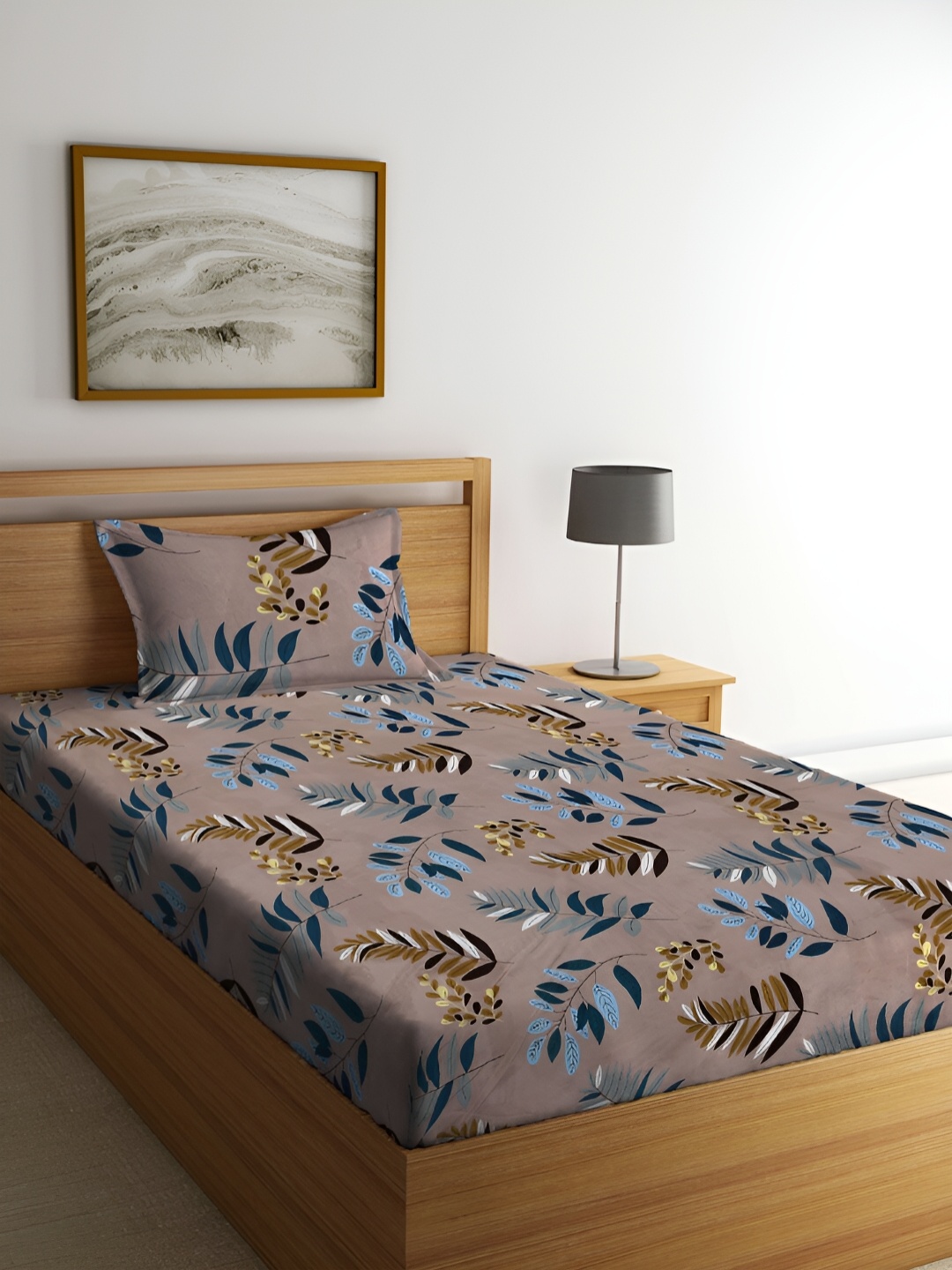 

ERIC LONDON Beige Blue Floral 180 TC Single Bedsheet With 1 Pillow Cover