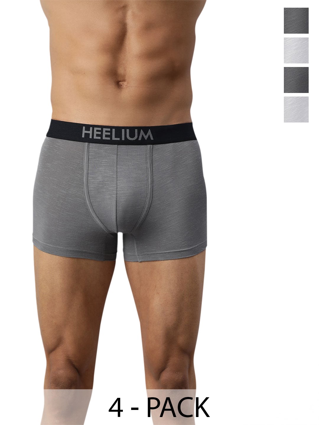 

Heelium Men Pack of 4 Bamboo Super Soft & Odour Free Comfort Fit Trunk, Grey