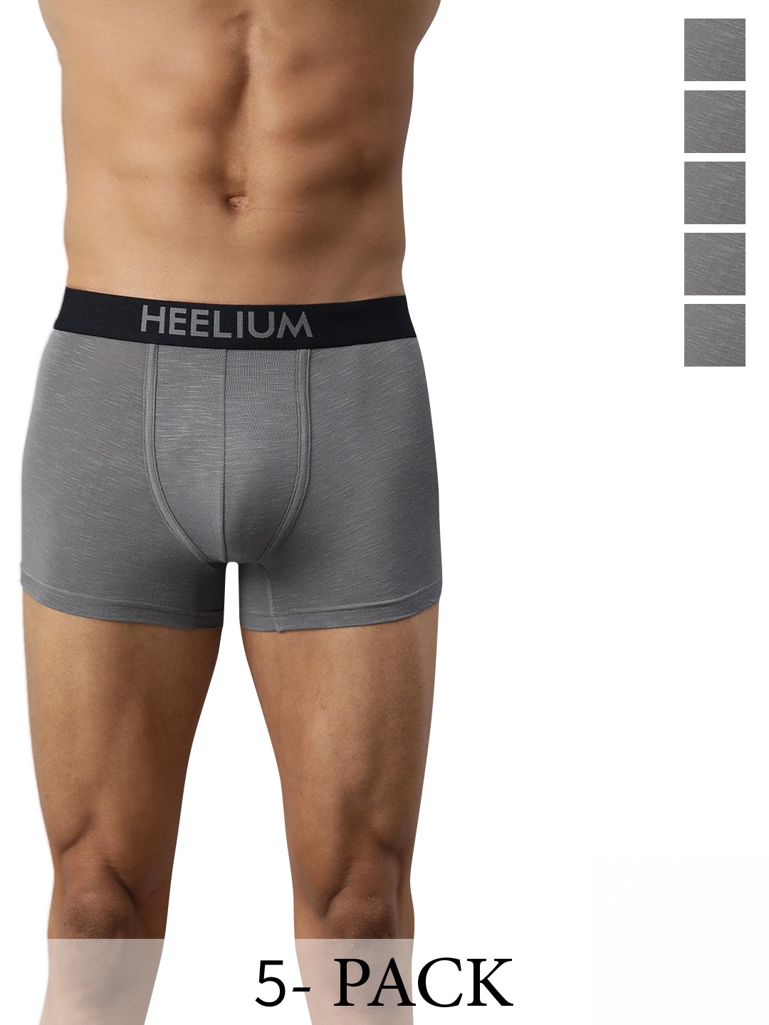 

Heelium Men Pack of 5 Bamboo Super Soft & Odour Free Comfort Fit Trunk, Grey