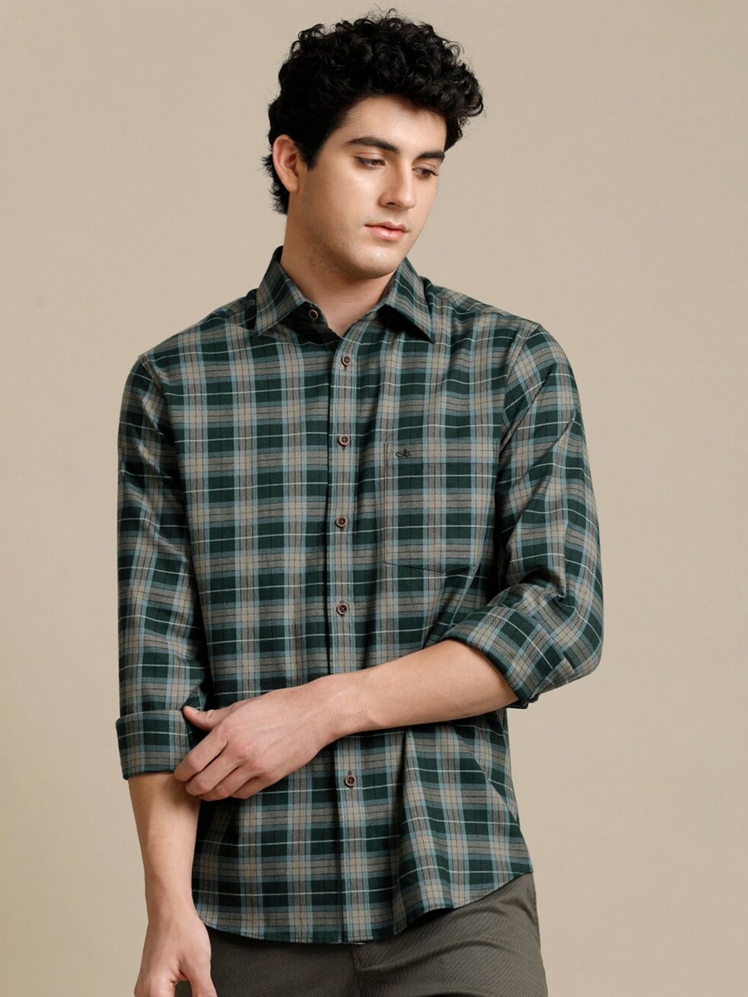 

Aldeno Gingham Checked Comfort Pure Cotton Casual Shirt, Green