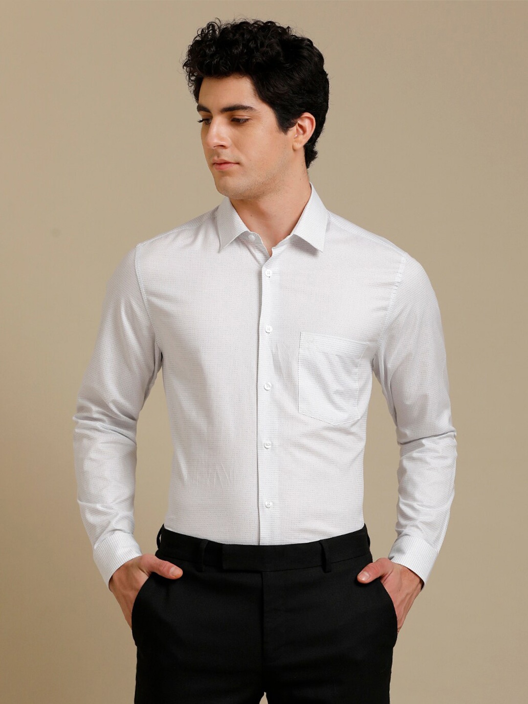 

Aldeno Micro Ditsy Printed Comfort Pure Cotton Formal Shirt, White