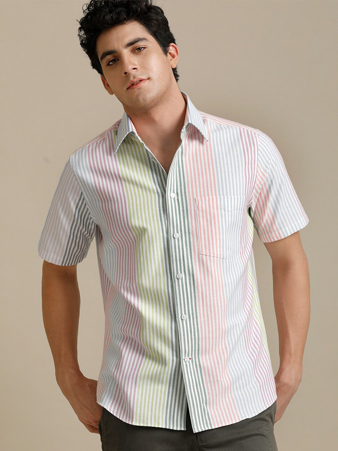 

Aldeno Vertical Striped Cotton Comfort Opaque Casual Shirt, White