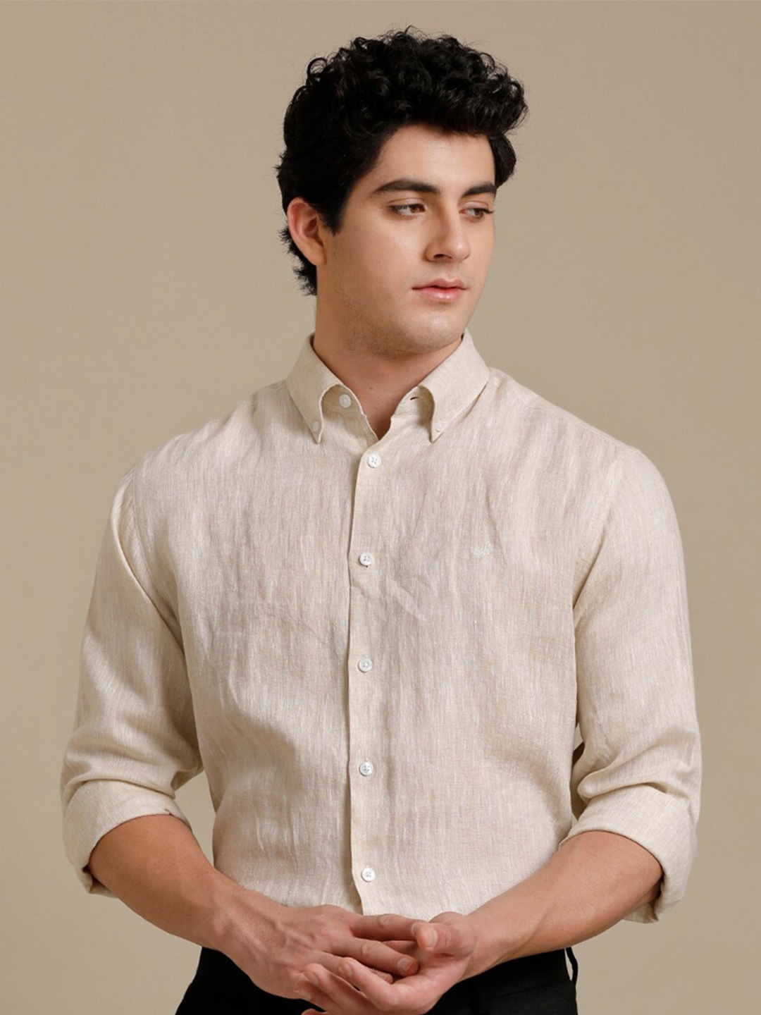 

Aldeno Comfort Fit Formal Pure Linen Shirt, Beige