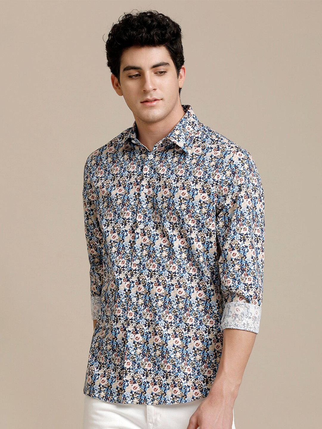 

Aldeno Comfort Fit Floral Printed Casual Pure Cotton Shirt, Blue