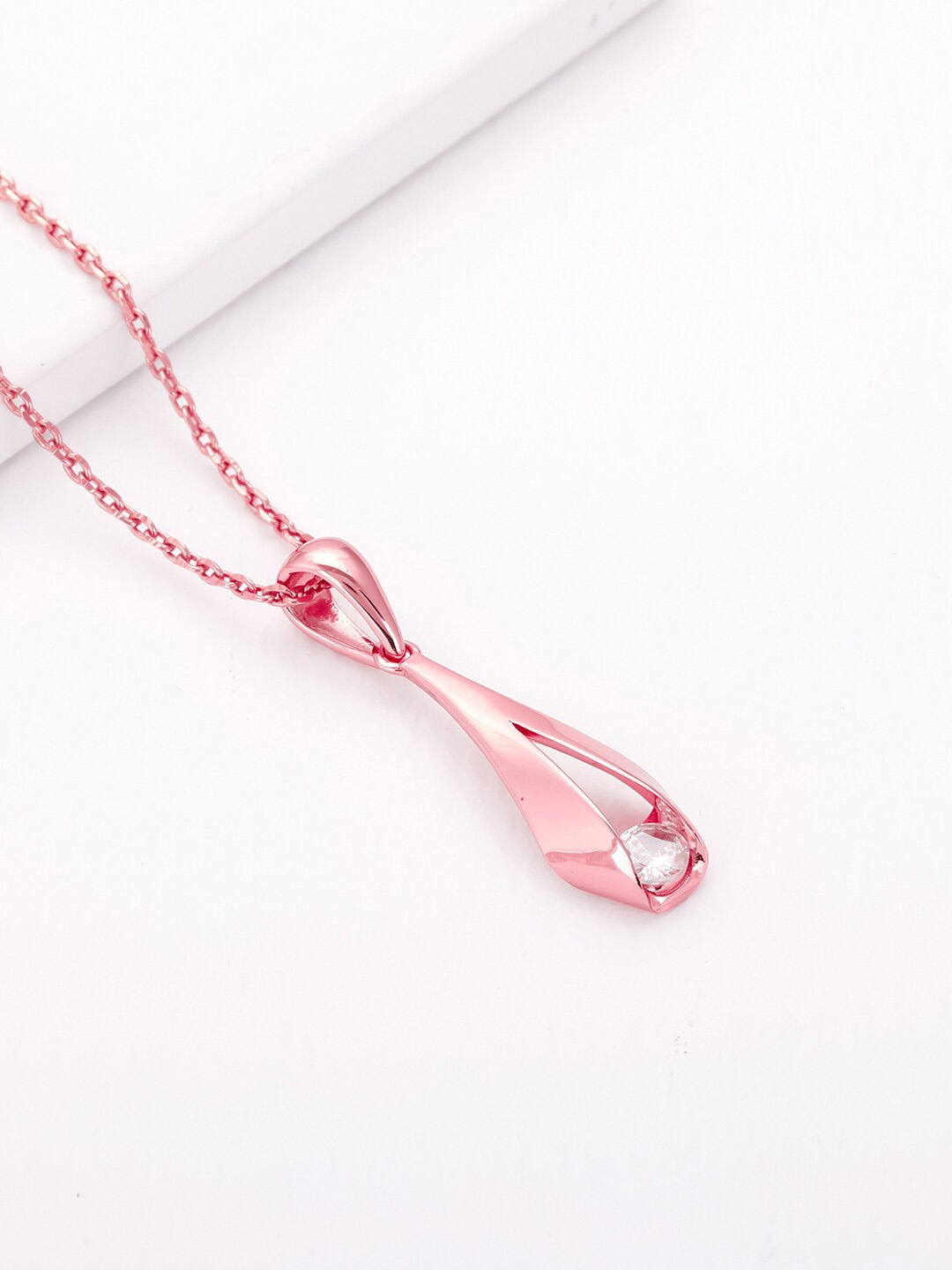 

GIVA Rose Gold-Plated CZ Studded 925 Sterling Silver Teardrop Shaped Pendant With Chain