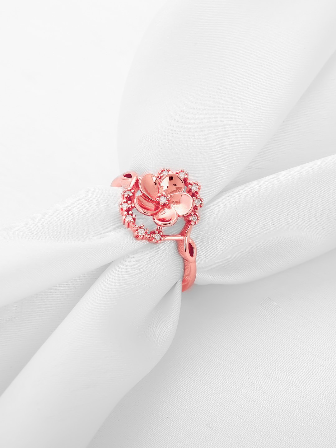 

GIVA 925 Sterling Silver Rose Gold-Plated Cubic Zirconia Studded Finger Ring