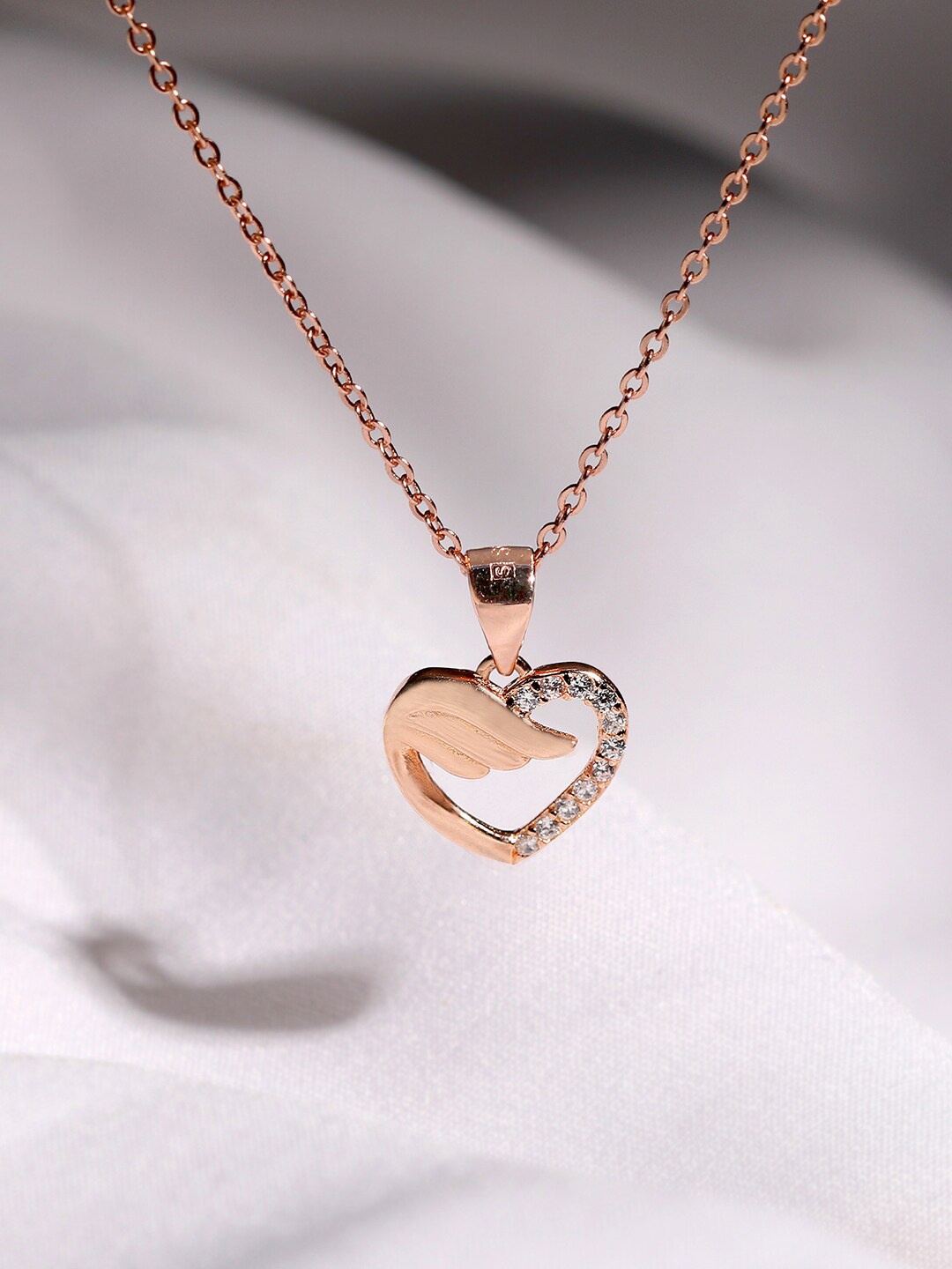 

GIVA Rose Gold-Plated CZ-Studded 925 Sterling Silver Heart Shaped Pendant With Link Chain