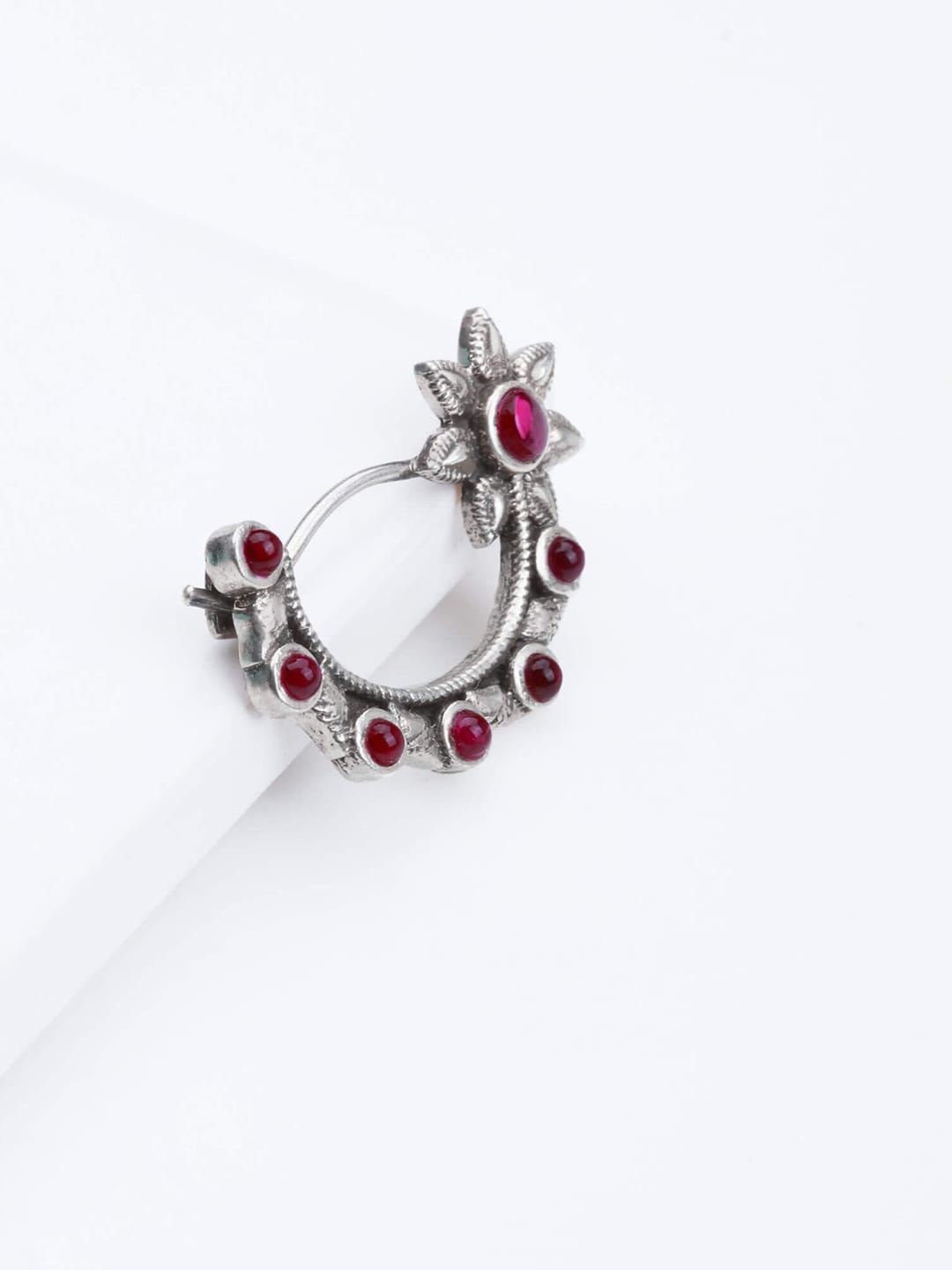 

GIVA Rhodium Plated 925 Sterling Silver Stone Studded Oxidised Nosepin
