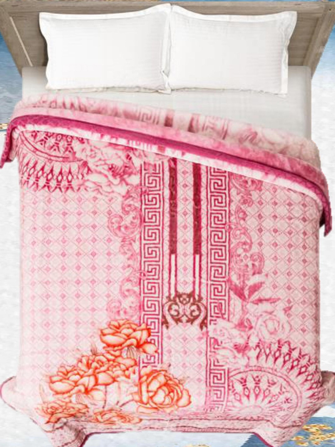 

Signature The club Pink & Orange Floral Flat Heavy Winter Double Bed Blanket