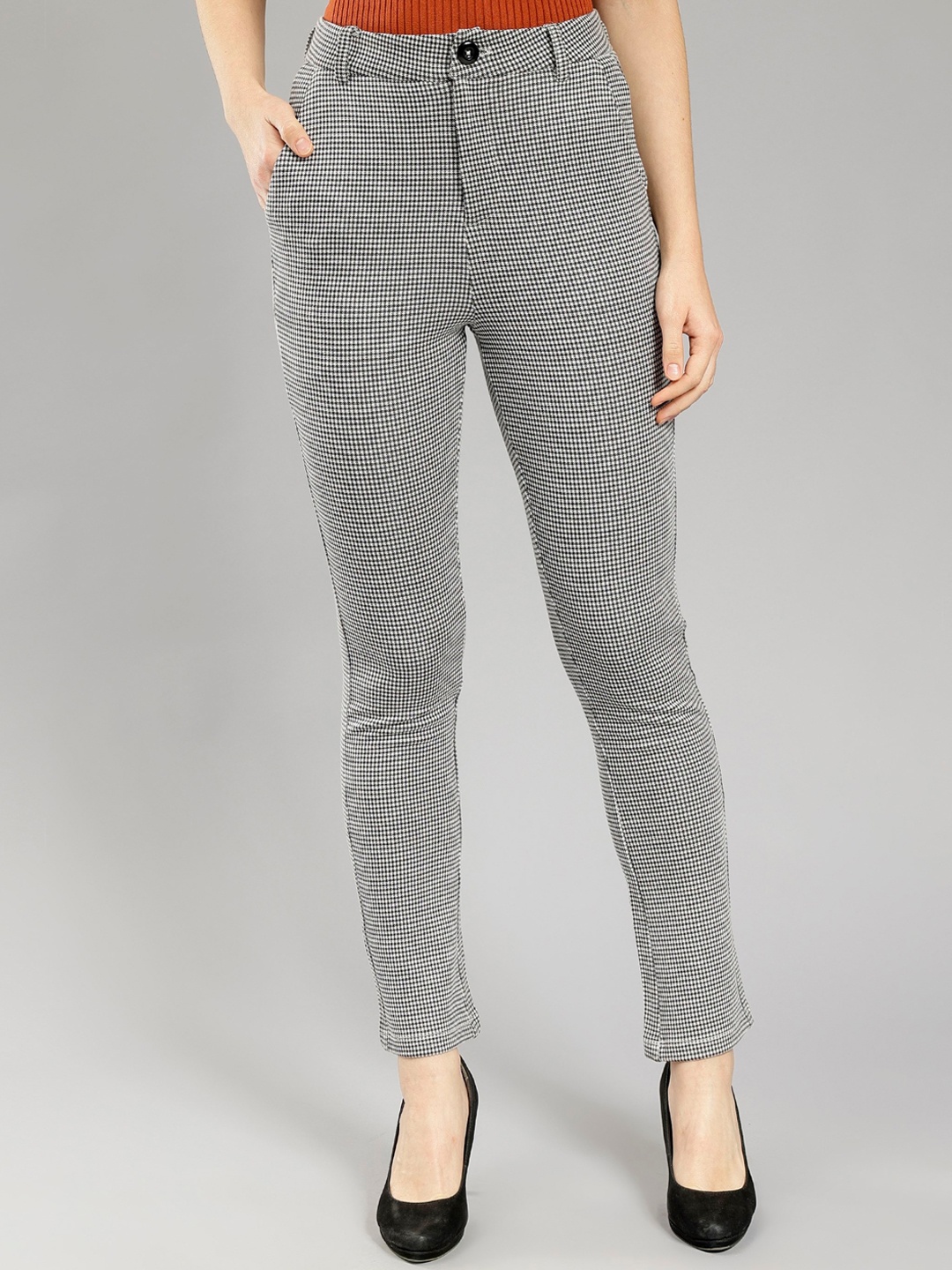 

Mast & Harbour Black Women Checked Mid-Rise Trousers