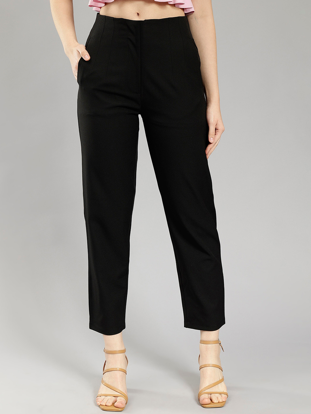 

Mast & Harbour Women Black Mid-Rise Trousers