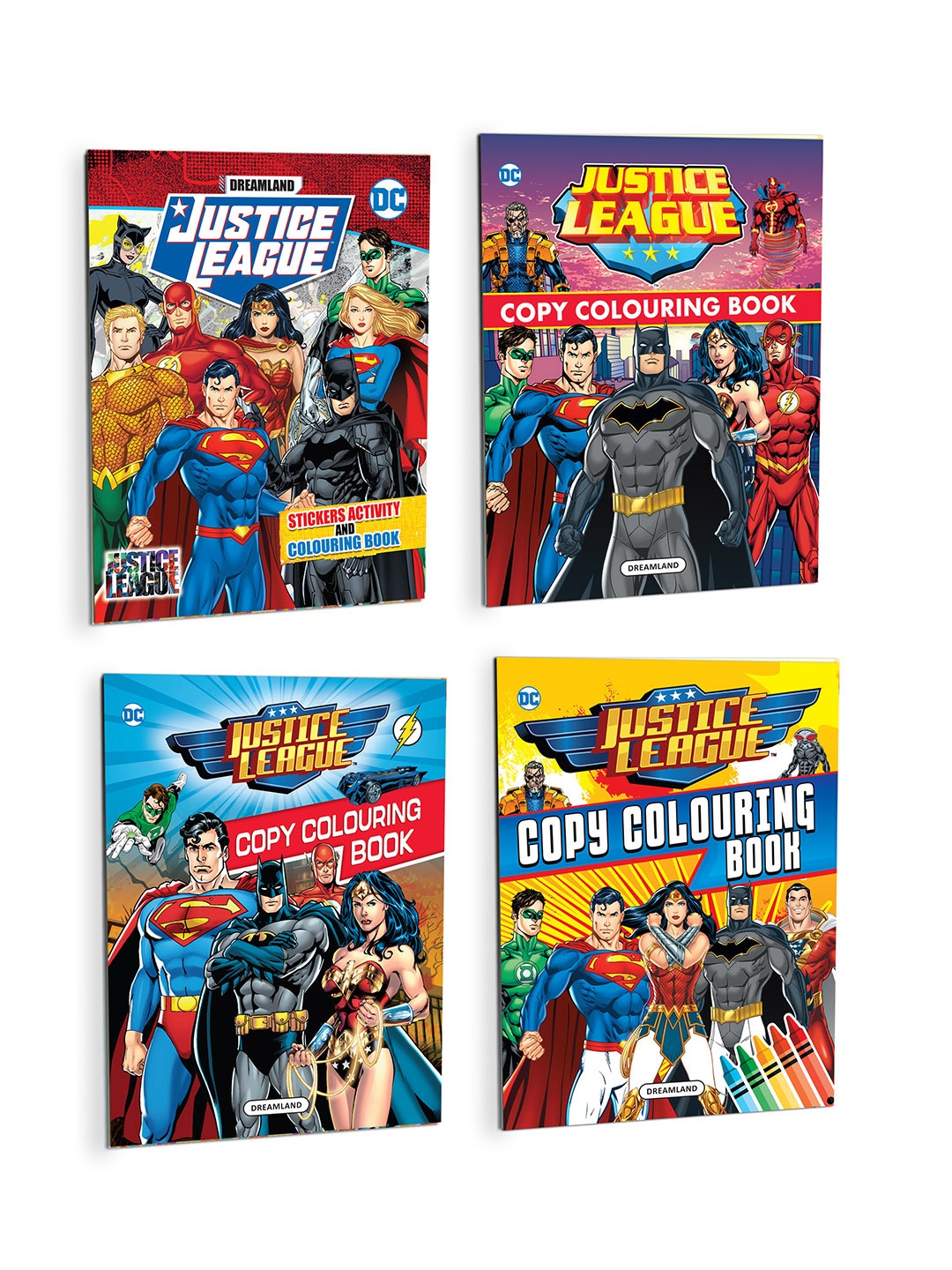 

Dreamland Pack Of 3 Justice League Copy Colouring and Activity Books, Blue