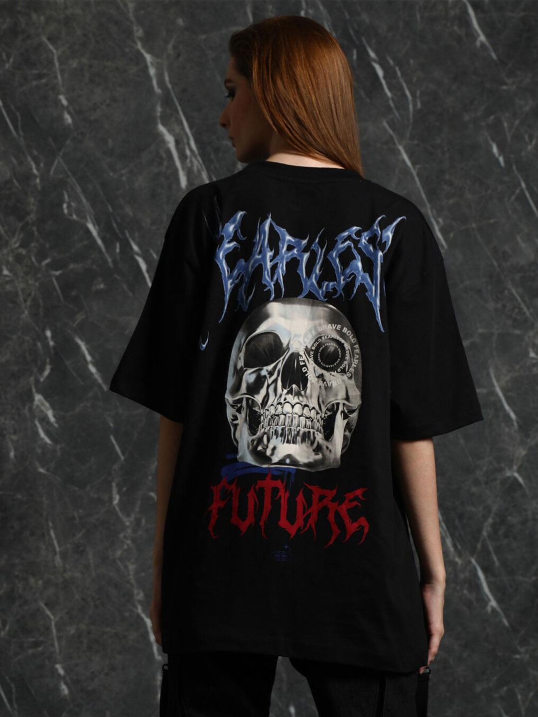 

Breakbounce Typography Printed Oversized Cotton T-shirt, Black