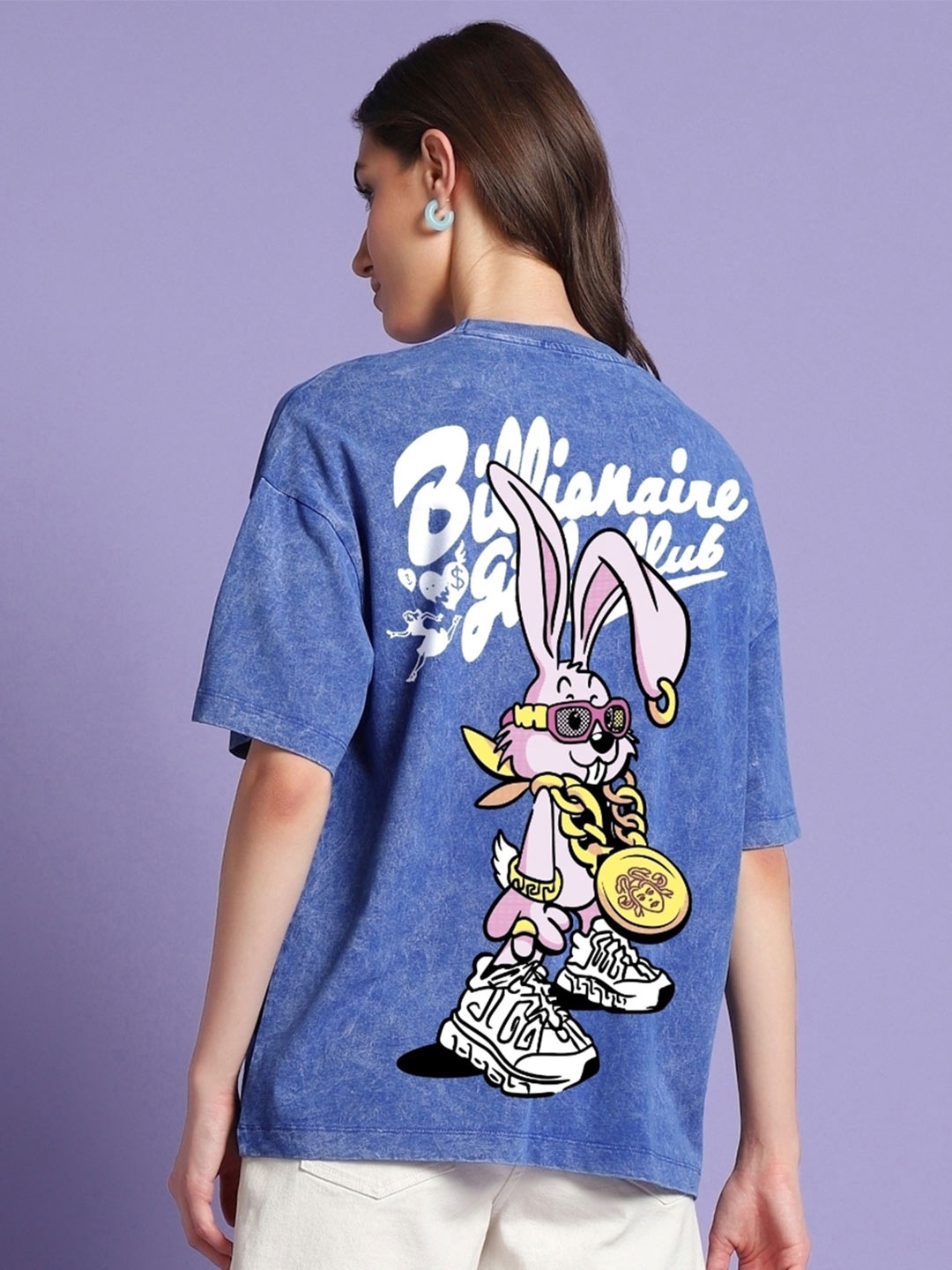 

Bewakoof Blue Billionaire Girls Club Graphic Printed Oversized Cotton T-shirt