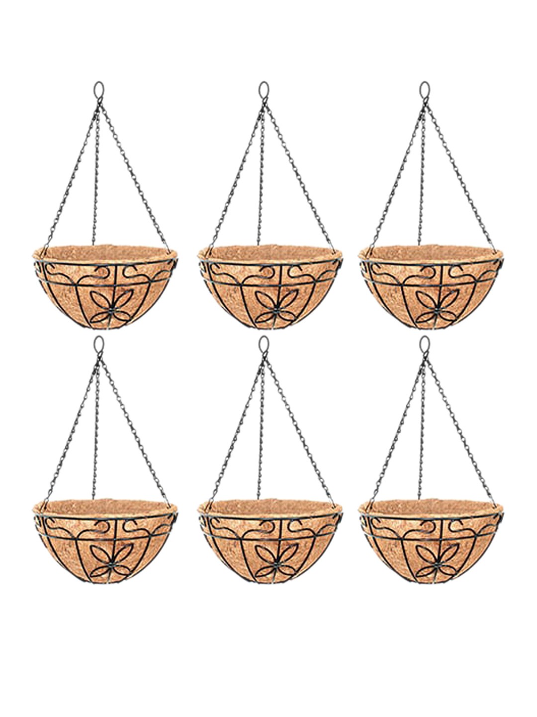 

Garden Deco Black & Brown 6 Pieces Coir Hanging Basket with Chain Planters