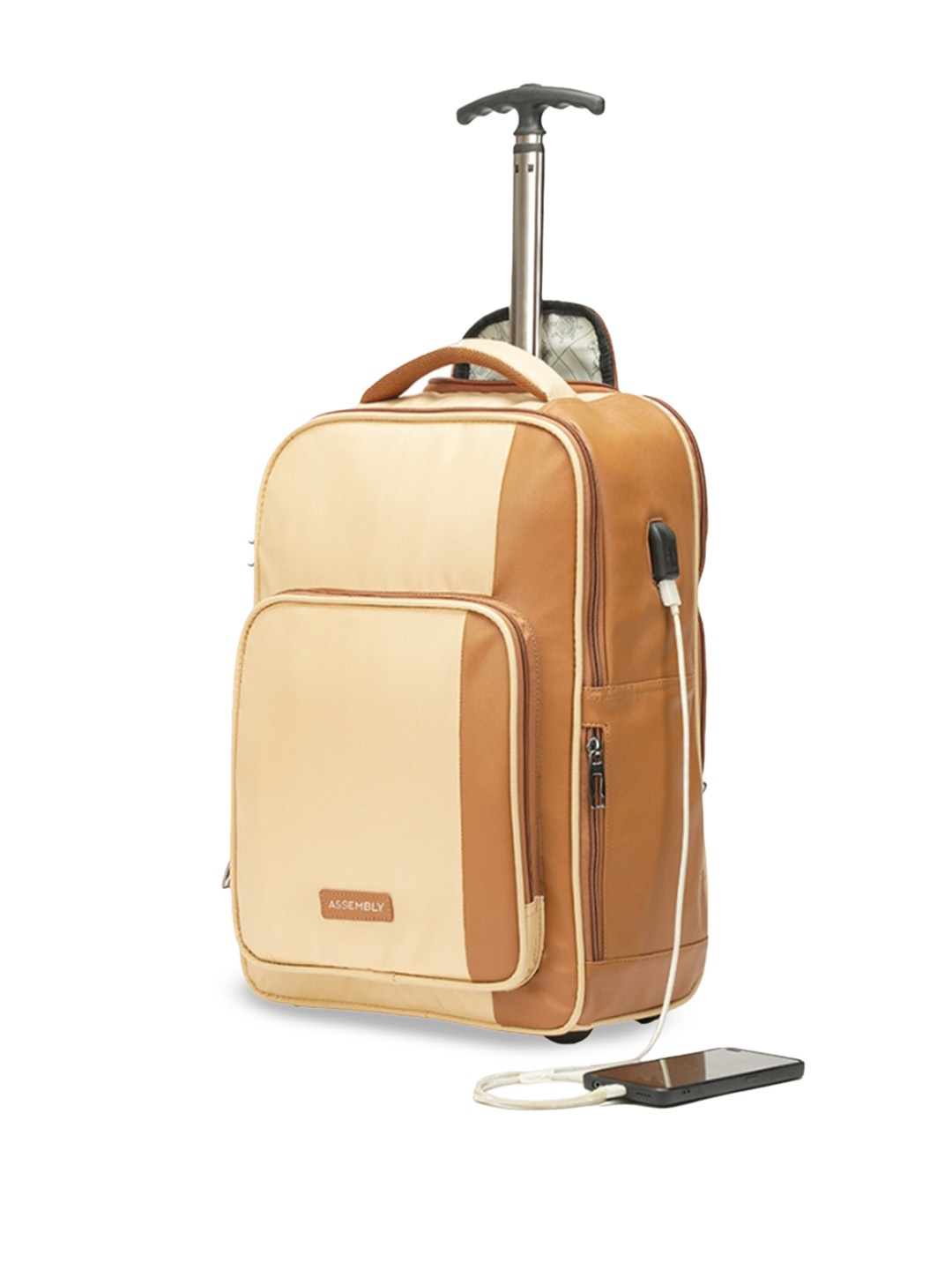 

Assembly Jetson Roller Case Colourblocked USB Charging Port Trolley Bag - 15.6" Laptop, Beige