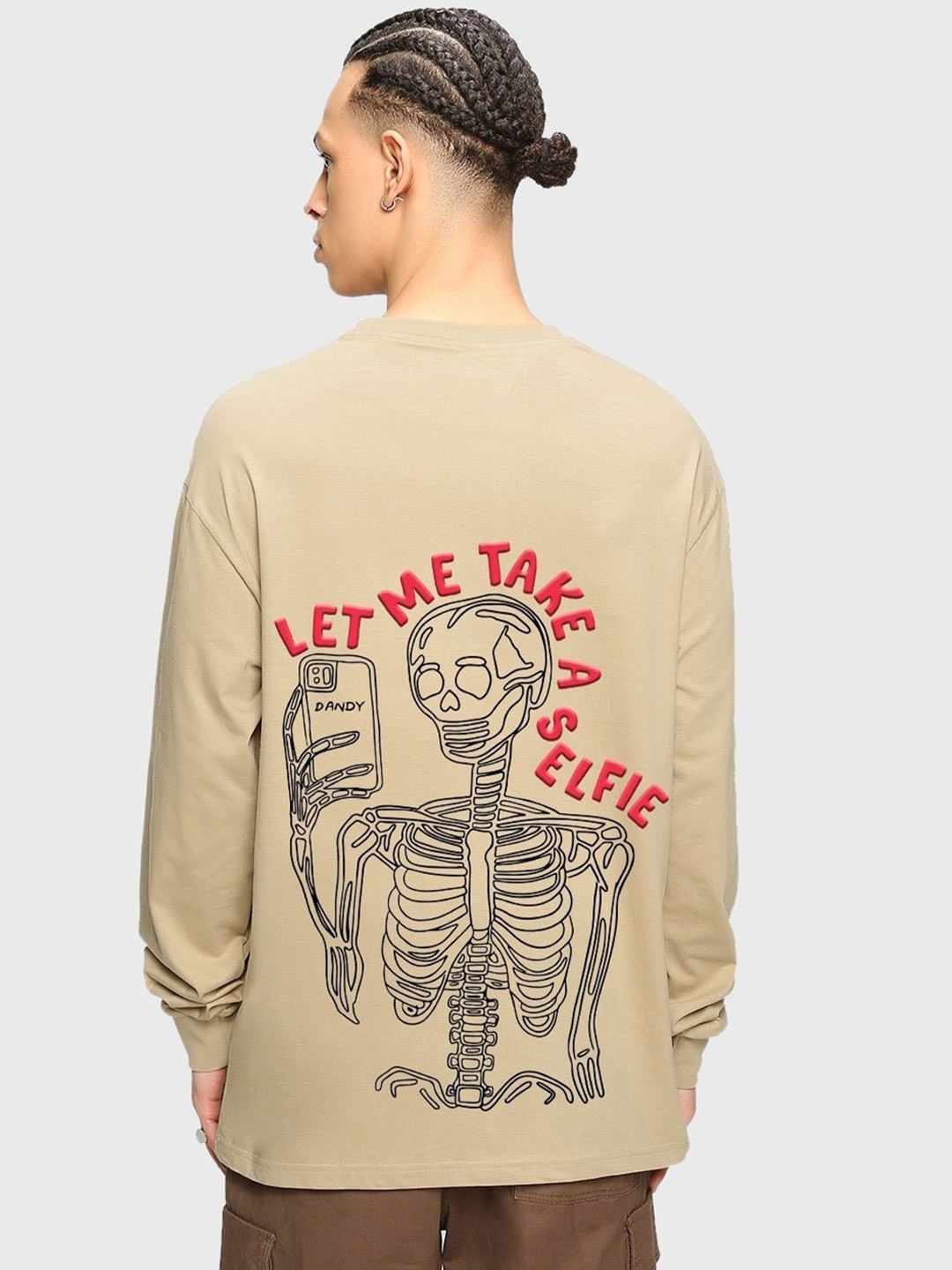 

Bewakoof Typography Printed Drop-Shoulder Cotton Oversized T-shirt, Beige