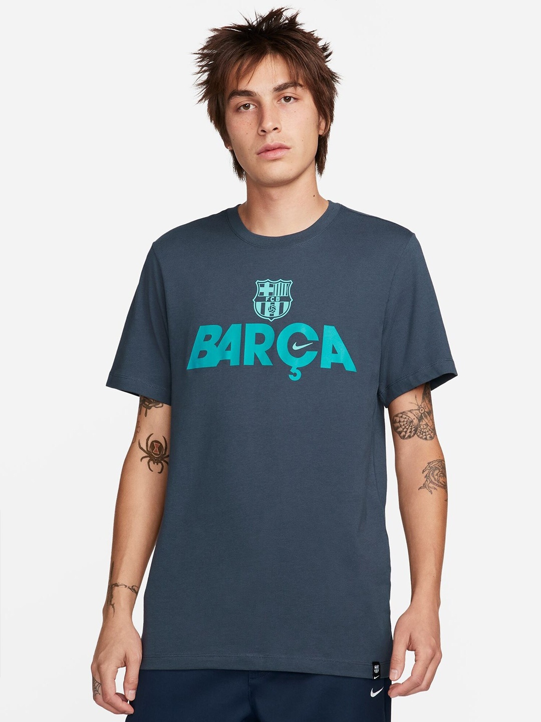 

Nike F.C. Barcelona Mercurial Football Printed Round Neck Pure Cotton T-Shirt, Navy blue