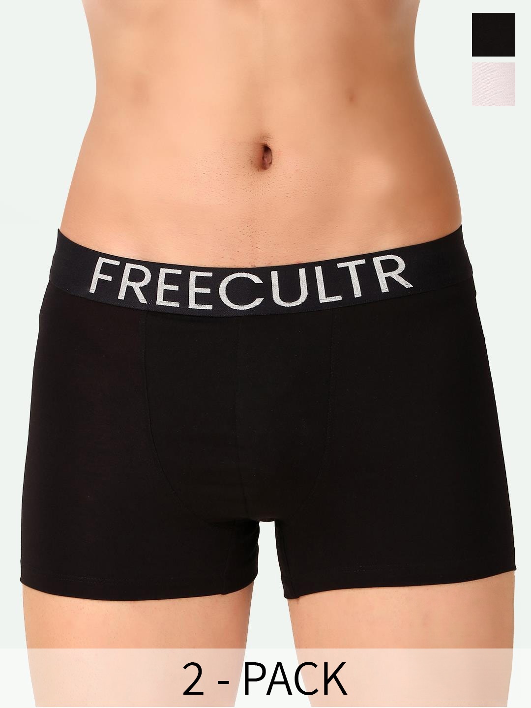 

FREECULTR Pack Of 2 Snug Fit Organic Cotton Trunks FC-CTN-T-WHT-BLK-02, Black