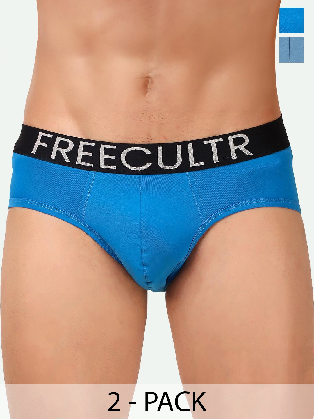 

FREECULTR Pack Of 2 Snug Fit Organic Cotton Basic Briefs, Blue