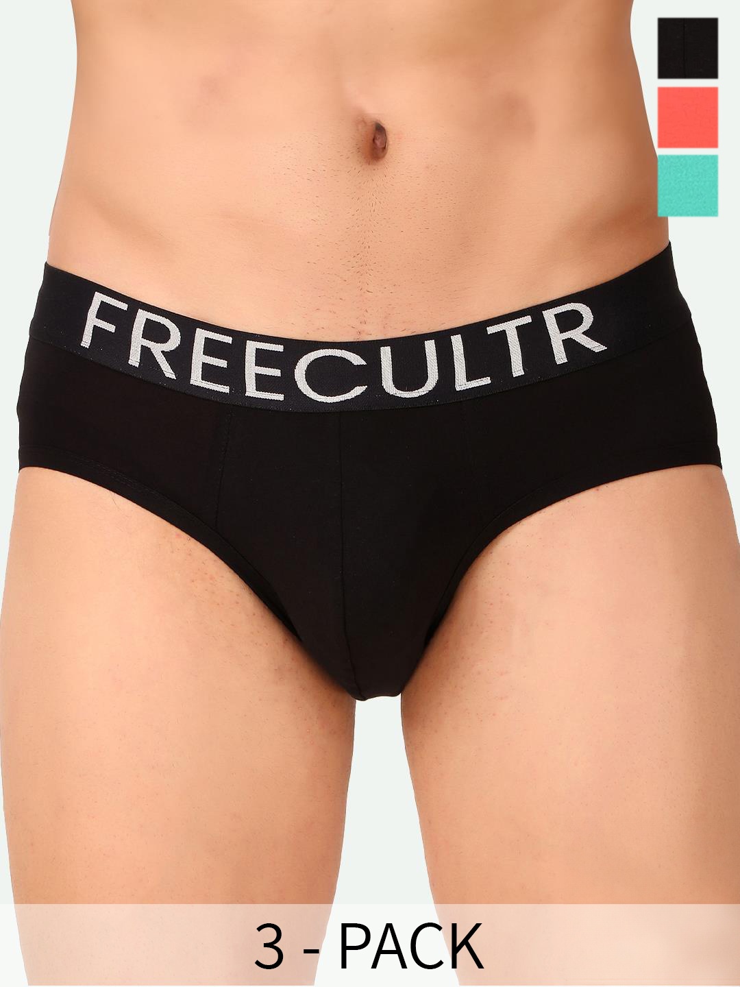 

FREECULTR Pack Of 3 Snug Fit Organic Cotton Basic Briefs, Black