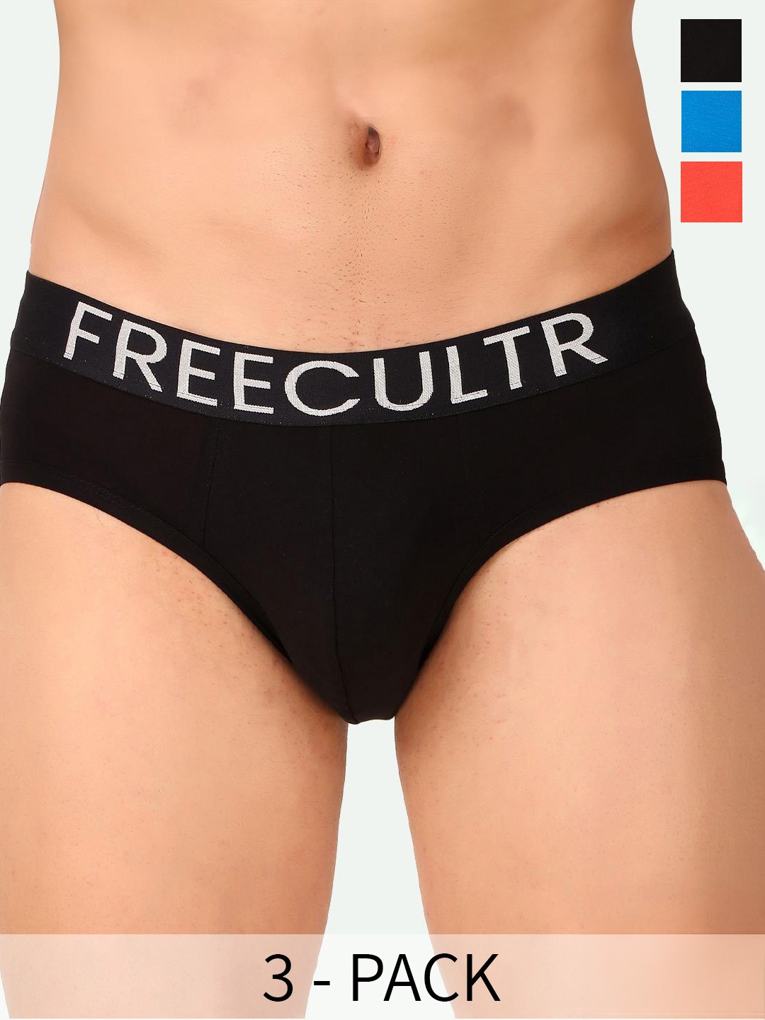 

FREECULTR Pack Of 3 AntiOdour Snug Fit Organic Cotton Basic Briefs, Black