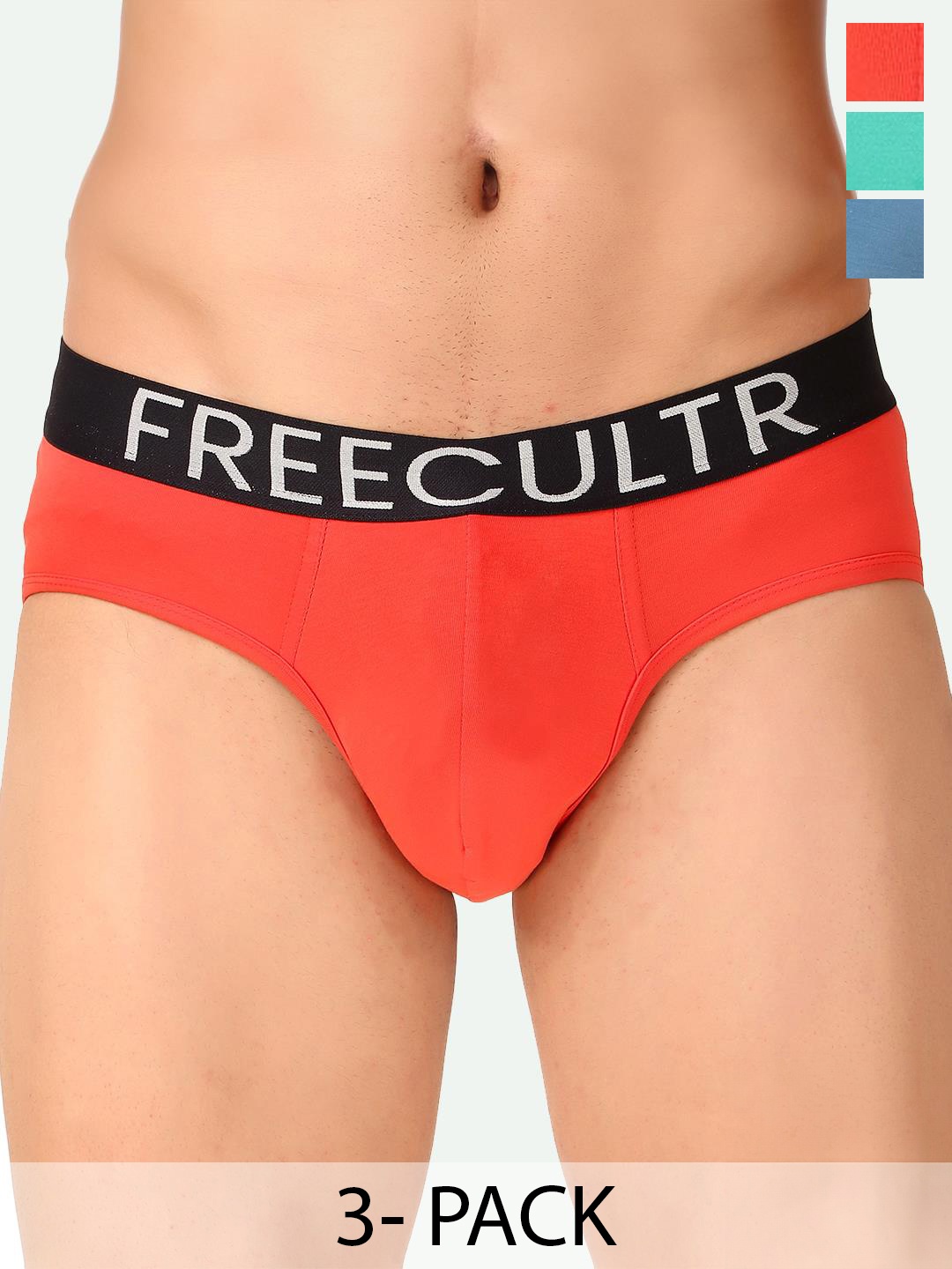 

FREECULTR Pack Of 3 AntiOdour Snug Fit Organic Cotton Basic Briefs, Green