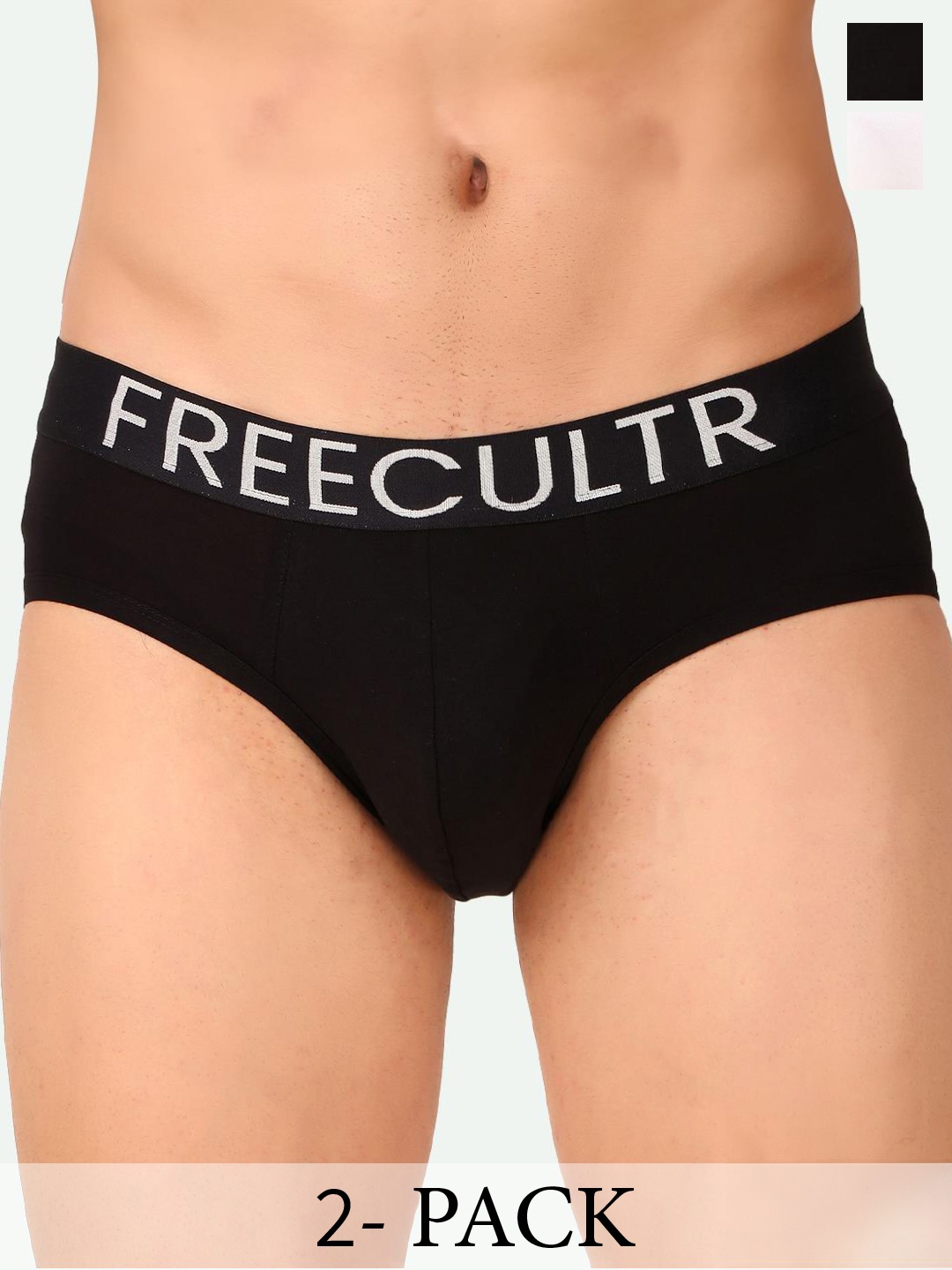 

FREECULTR Pack Of 2 Mid-Rise Organic Cotton Snug Fit Basic Briefs FC-CTN-B-WHT-BLK-02, White