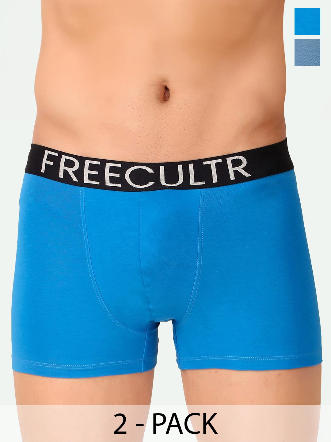 

FREECULTR Pack of 2 Pure Cotton Ultra-Soft Snug-Fit Trunks, Blue