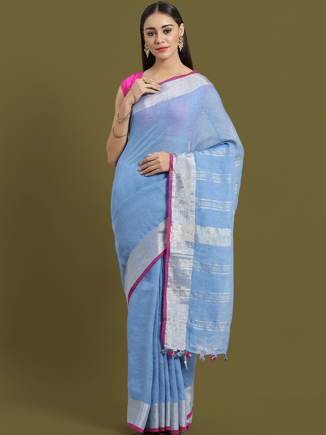 

HOUSE OF ARLI Zari Detail Saree, Blue
