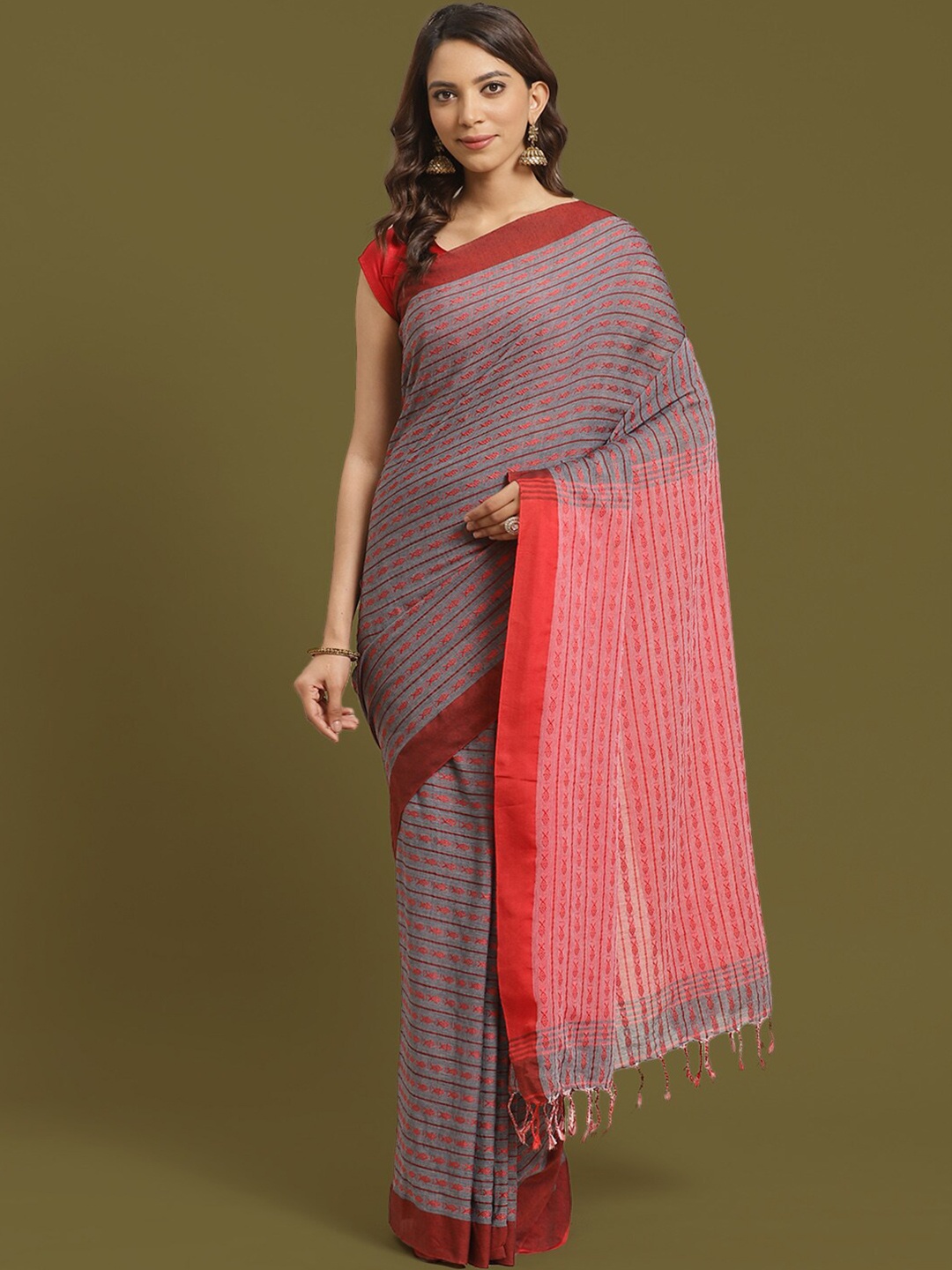 

HOUSE OF ARLI Floral Woven Design Pure Cotton Saree, Grey