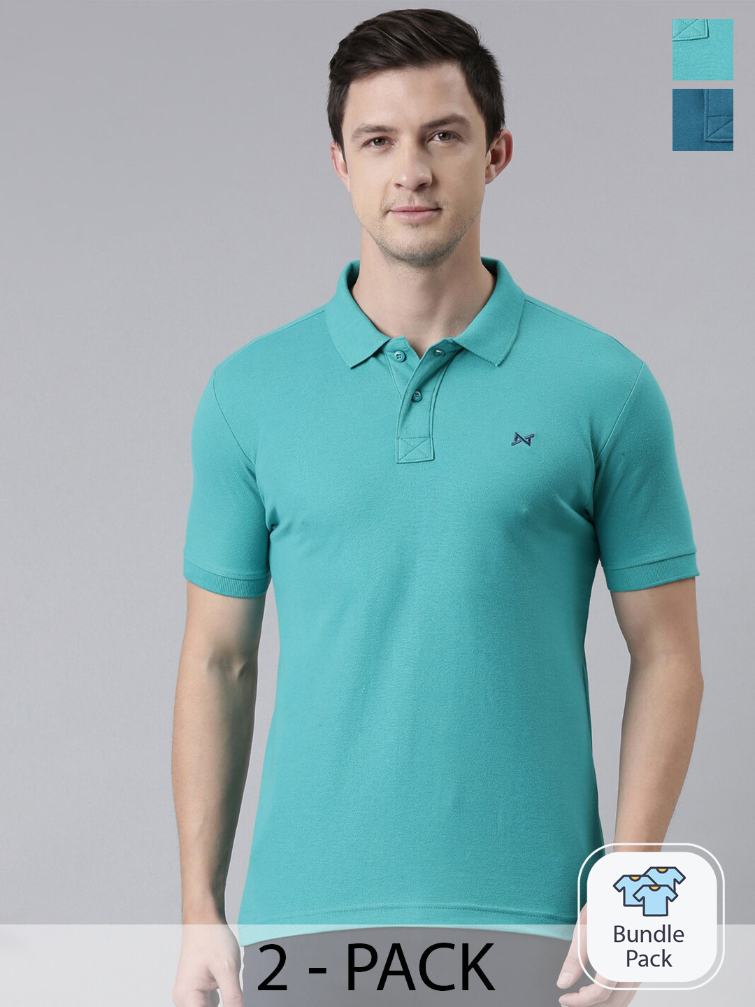 

Force NXT Pack Of 2 Super Combed Cotton Polo Collar T-Shirt, Blue
