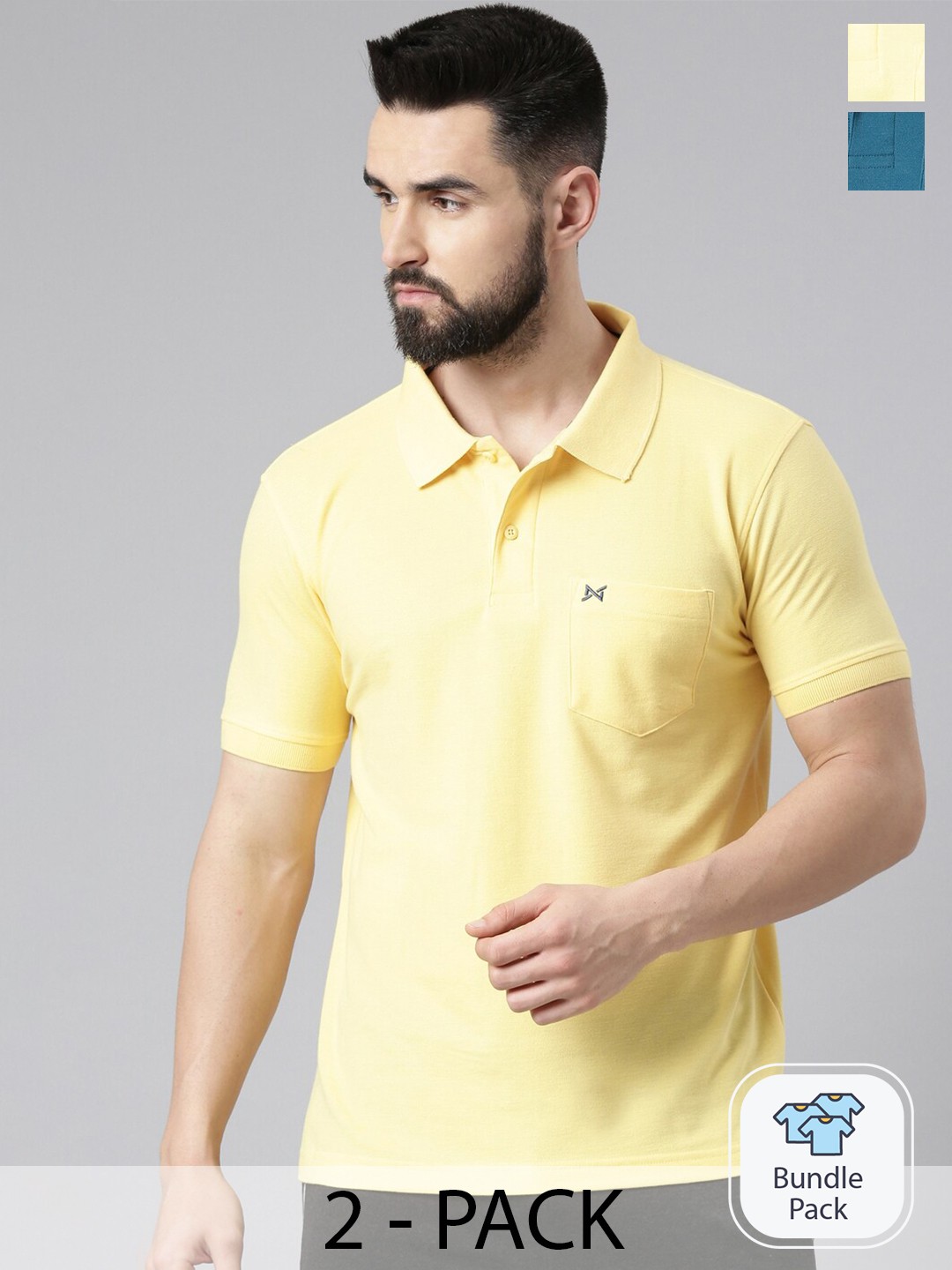 

Force NXT Pack Of 2 Super Combed Cotton Polo Collar T-Shirt, Yellow