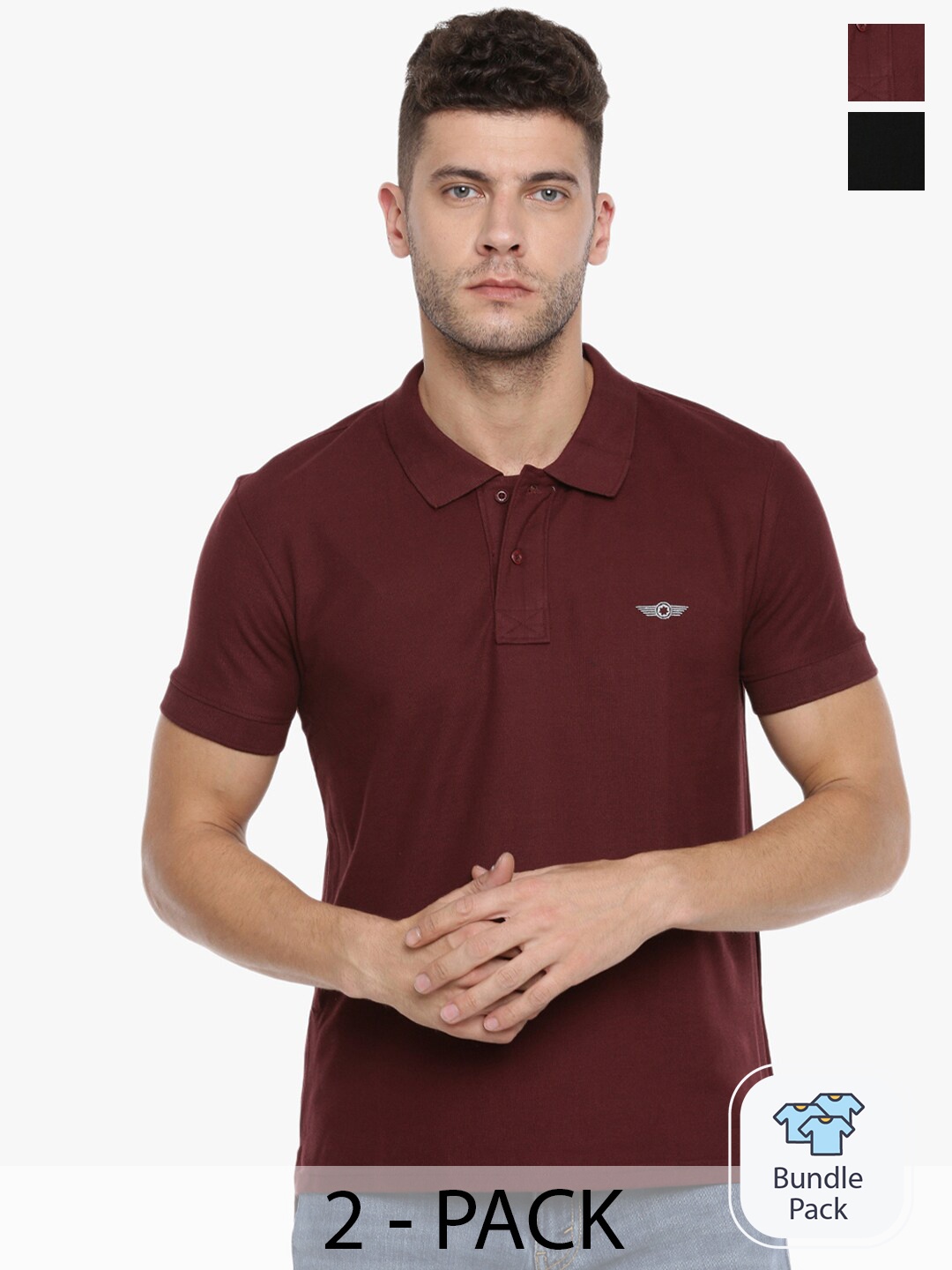 

Force NXT Men Solid Pack of 2 Super Combed Cotton Polo T-Shirt, Maroon