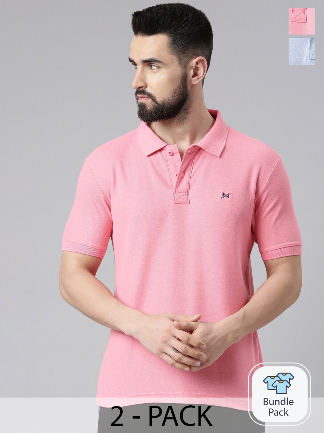 

Force NXT Men Solid Pack of 2 Super Combed Cotton Polo T-Shirt, Pink