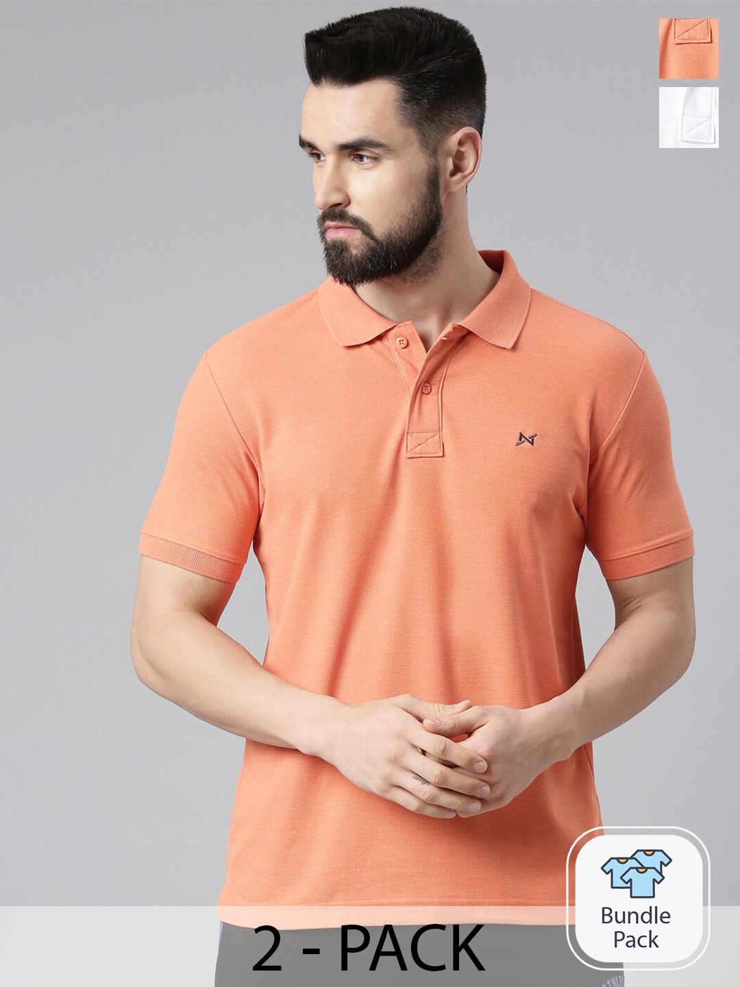 

Force NXT Pack Of 2 Polo Collar Super Combed Cotton T-shirts, Peach