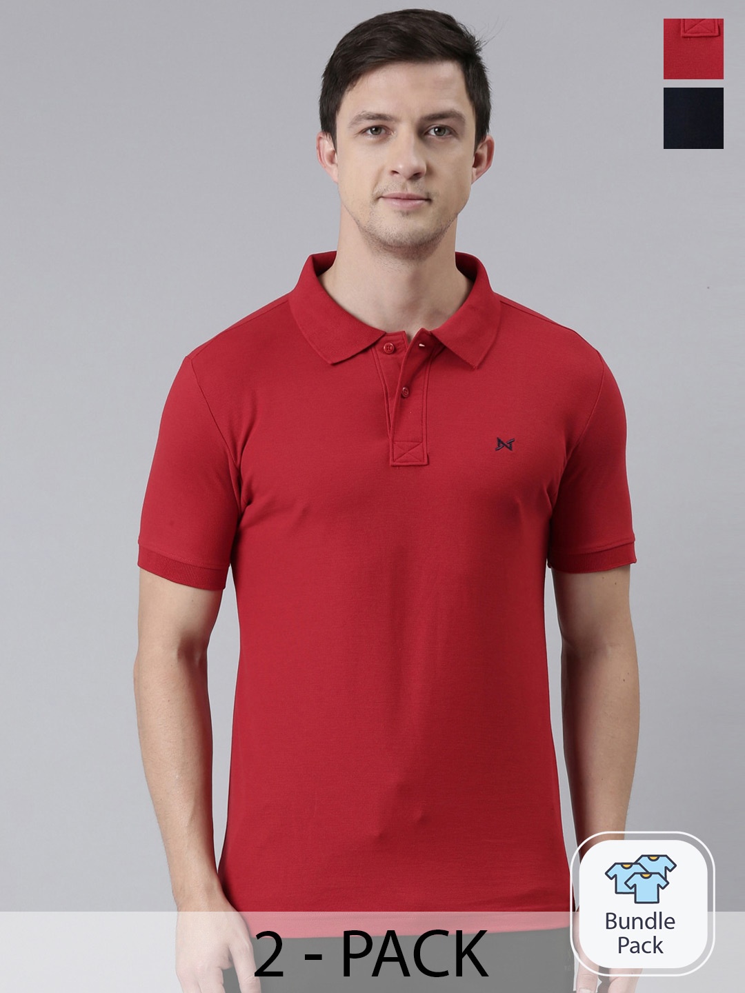 

Force NXT Men Solid Pack of 2 Super Combed Cotton Polo T-Shirt, Red