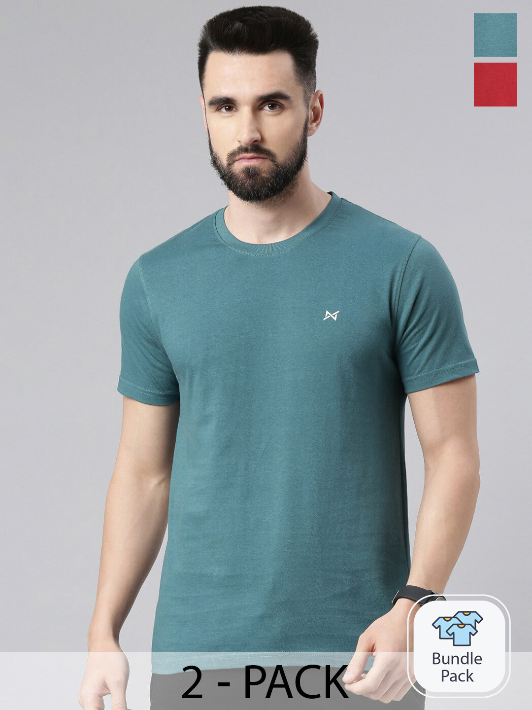 

Force NXT Pack Of 2 Super Combed Cotton T-Shirt, Green