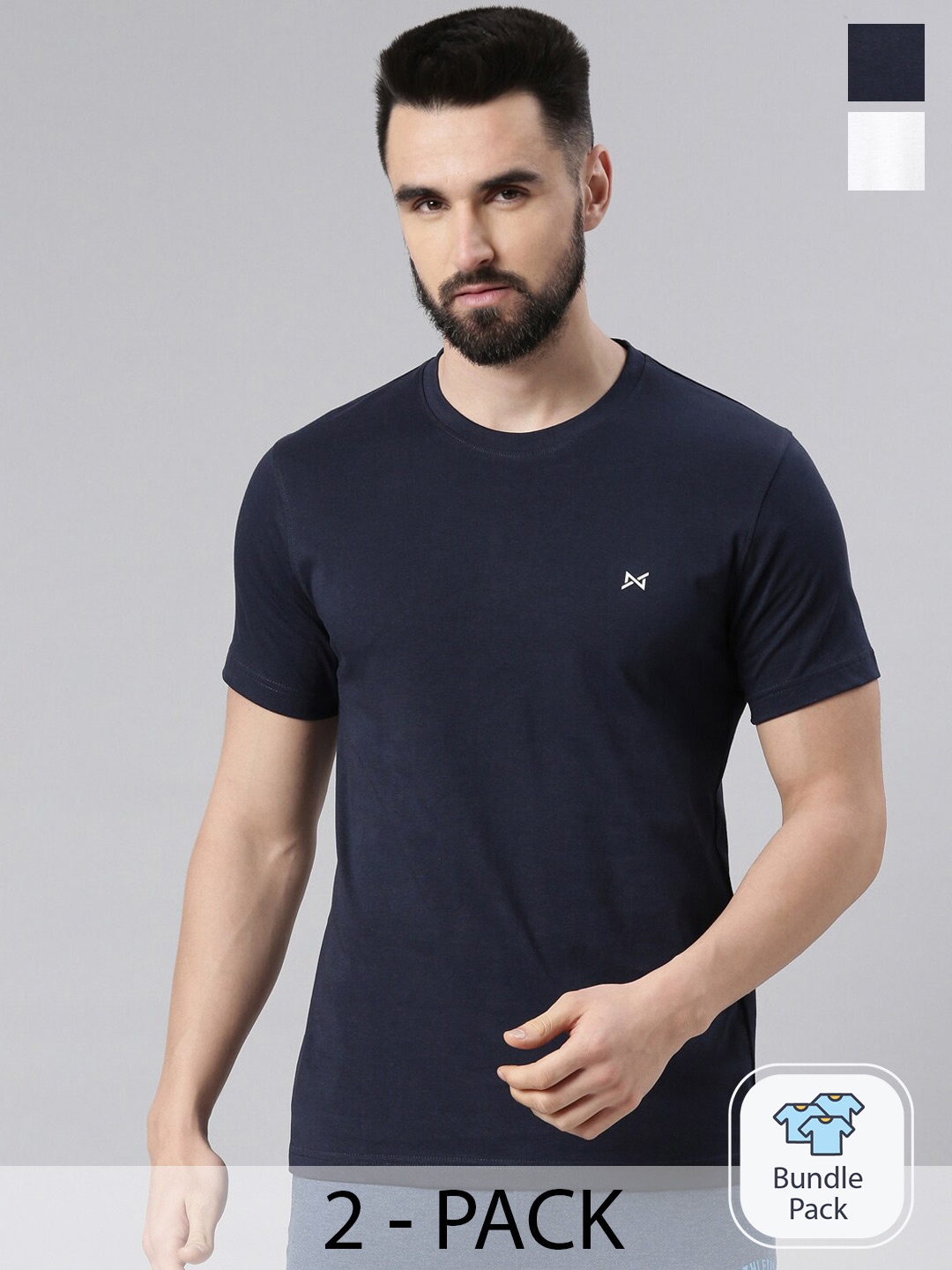 

Force NXT Pack Of 2 Round Neck Super Combed Cotton Casual T-shirt, White
