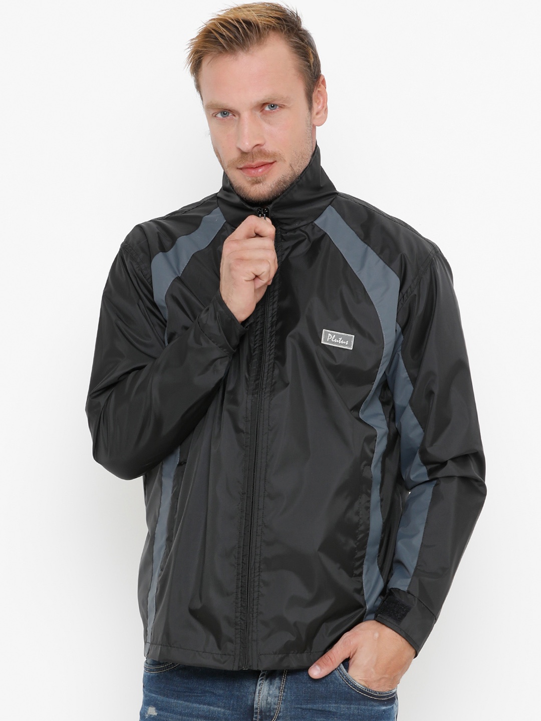 

Plutus Men Black Lightweight Windcheater Sporty Jacket