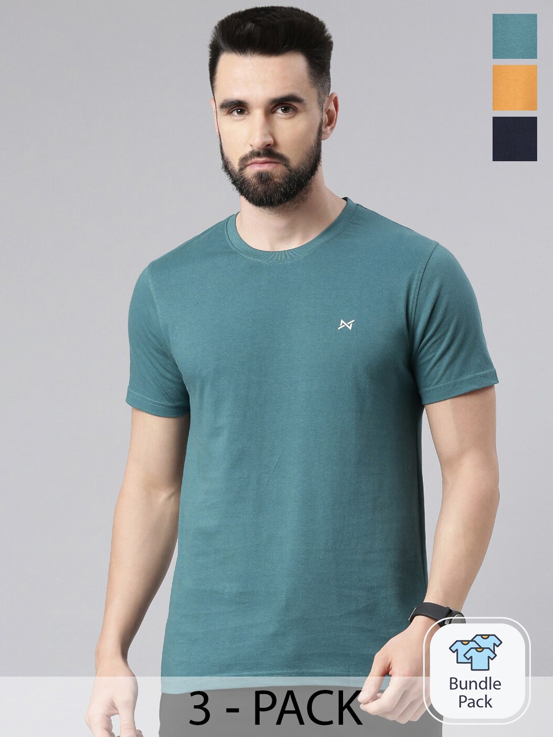 

Force NXT Men Solid Pack of 3 Super Combed Cotton T-Shirt, Teal