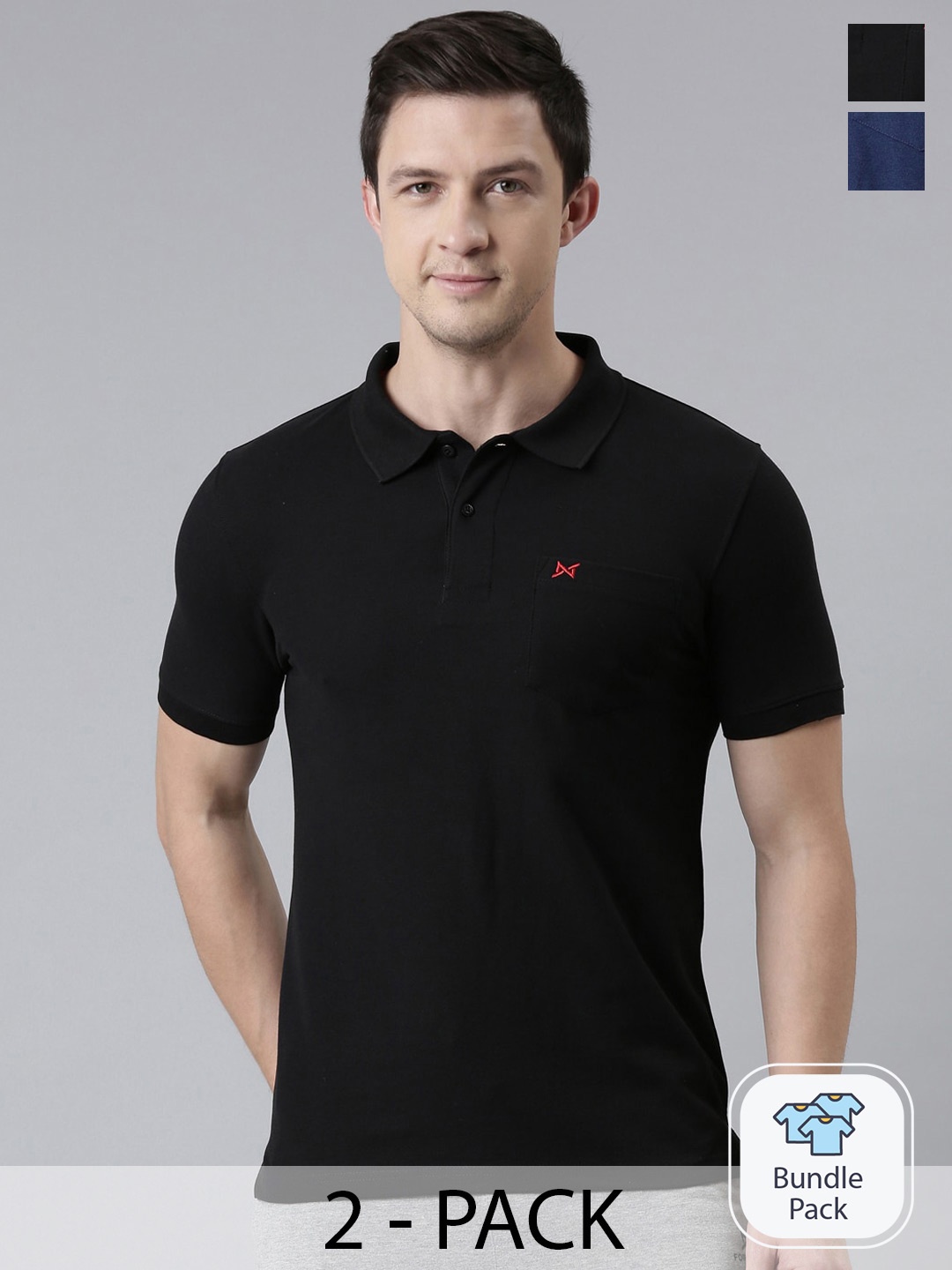 

Force NXT Pack of 2 Super Combed Cotton Polo T-Shirt, Black