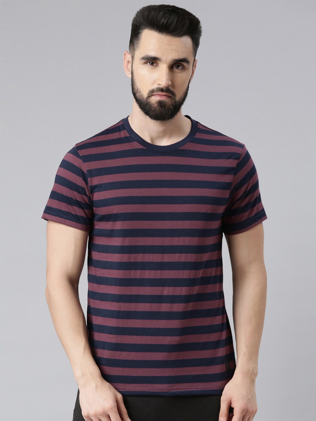 

Force NXT Men Striped Pack of 1 Super Combed Cotton T-Shirt, Mauve