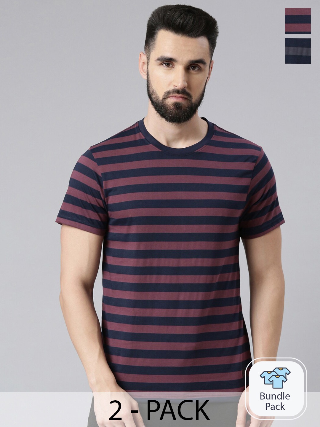 

Force NXT Striped Pack of 2 Super Combed Cotton T-Shirt, Mauve